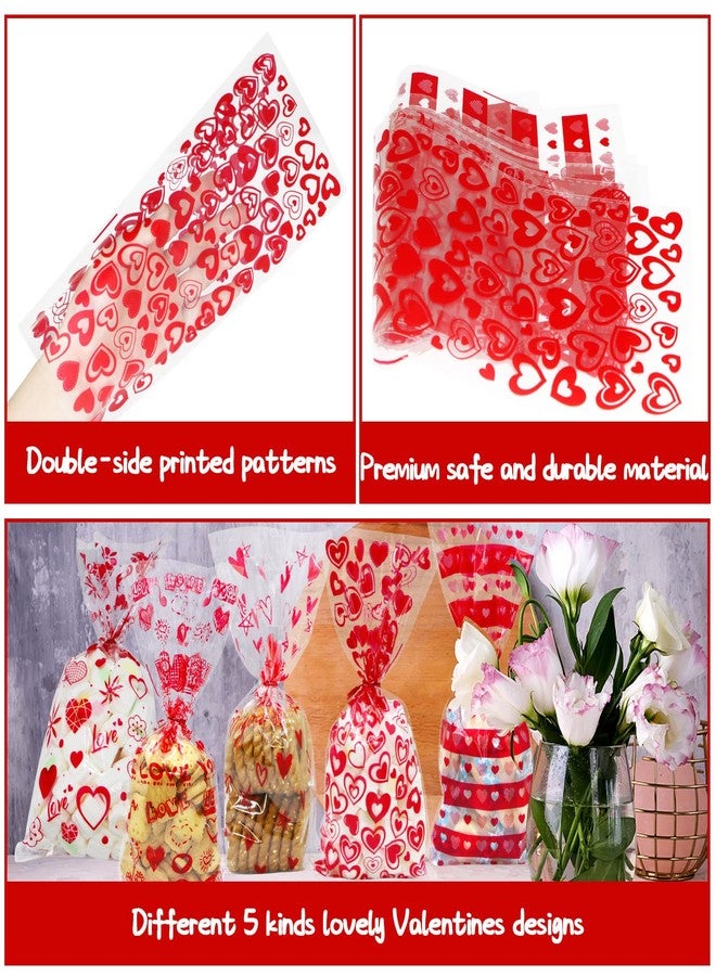 سي أتش هايتشنغ أكياس سيلوفان من CH HAICHENG، 120 قطعة، أكياس هدايا عيد الحب، 5 أنماط متنوعة، أكياس هدايا عيد الحب مع أربطة لولبية للبسكويت والحلوى، لوازم حفلات عيد الحب - Image 3